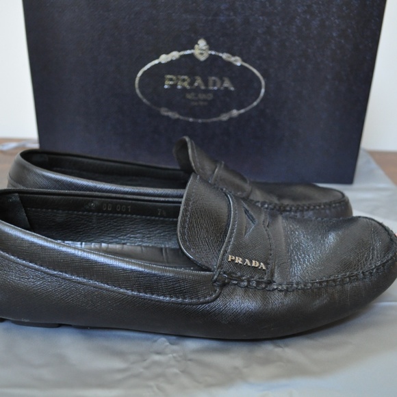 Prada Driving Loafers. Black Calfskin Leather main image 6